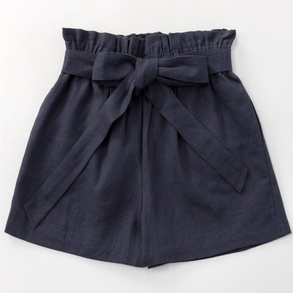 Linen blend high waisted paperbag shorts